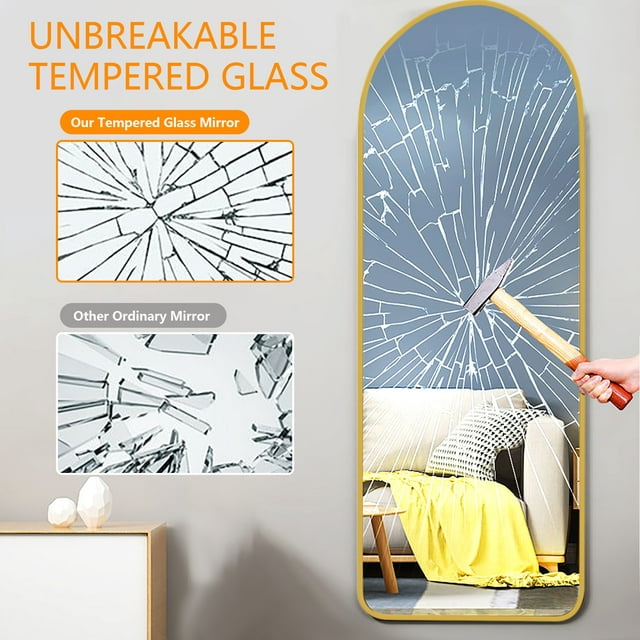 Camkey Angle Adjustable Gold Floor Hanging Full-Length Mirror 65x23.6 Inches - HD Imaging, Unique Design - Stand Included