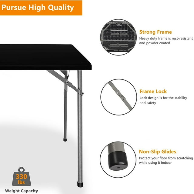Portable 34 Inch Folding Card Table -Adjustable Height, Lightweight Plastic, Sturdy Steel Frame, Foldable Dining Table for Crafting, Camping, and Puzzles - Square, Collapsible Legs for Easy Storage,B