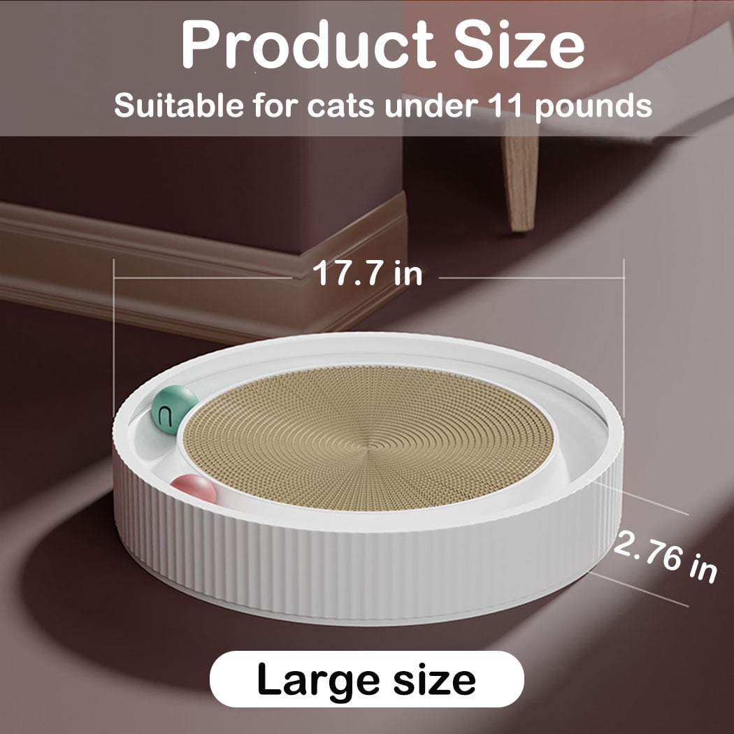 PETIMI Multi-Functional Round Cardboard Cat Scratcher, Durable Corrugated Paper Cat Scratch Pad, Cat Scratching Lounge Bed, Cat Training Toy and Furniture Protector.（White）