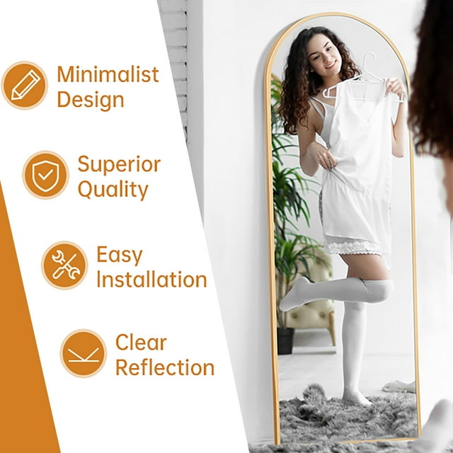 Camkey Angle Adjustable Gold Floor Hanging Full-Length Mirror 65x23.6 Inches - HD Imaging, Unique Design - Stand Included
