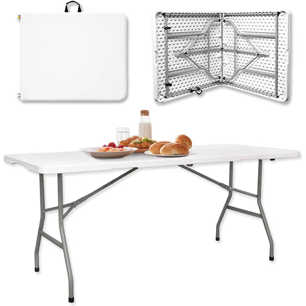 6 Foot Plastic Adjustable Height Fold-in-Half Folding Table,White