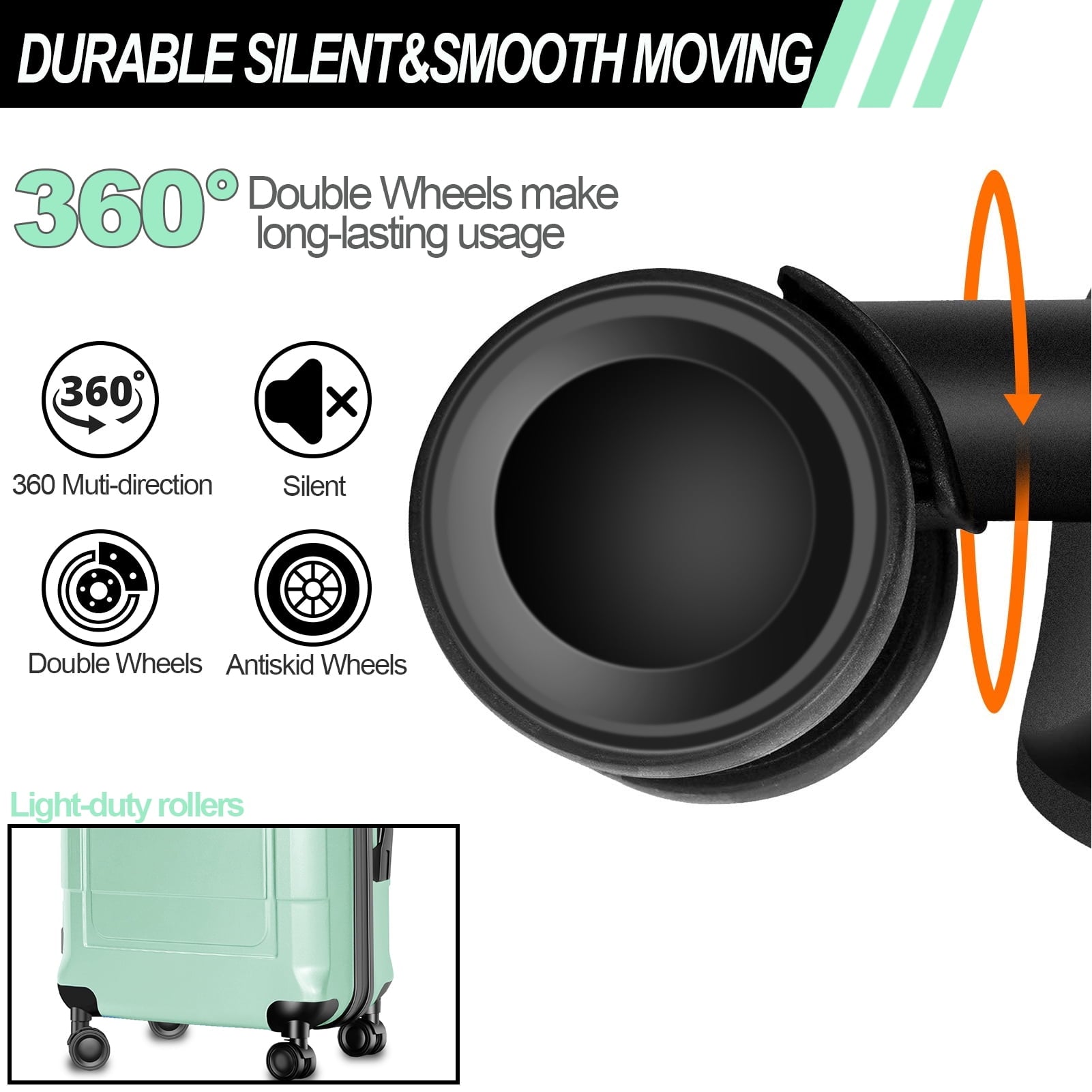 20 Inch PC+ABS Hardside Carry On Luggage with Spinner Wheel, Durable Carry-On Suitcase Built-in TSA Lock