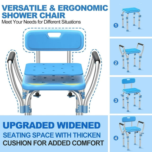 Bath Chair with Arms, Medical Shower Seat, Bariatric Bath Stool Safety Shower Bench with Reinforced Crossing bar for Elderly, Adults, Disabled