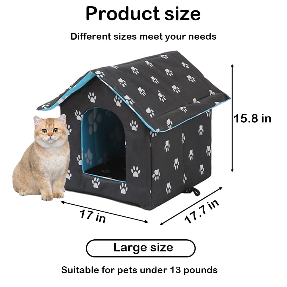 PETIMI Outdoor Cat House, Foldable Cat Bed Cave, Easy to Assemble Outdoor Cat Tent, Weatherproof Outdoor Shelter for Cats Dogs - Black, Large