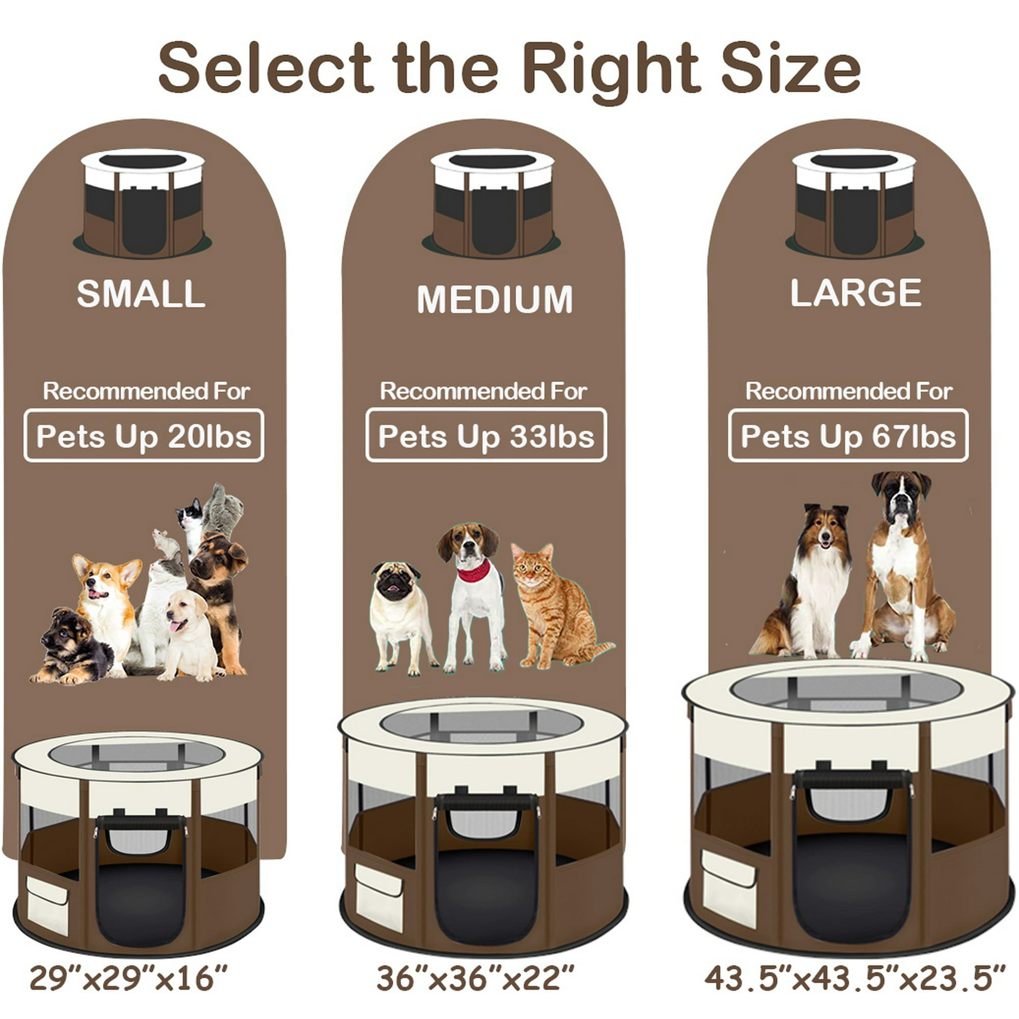 PETIMI Portable Pet Playpen, Foldable Dog Playpen Cat Playpen, Pet Tent for Indoor Outdoor Travel Camping Use - Brown, Small