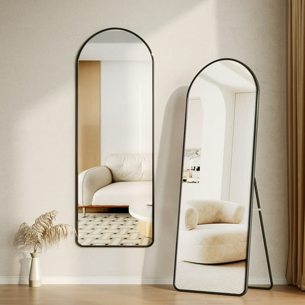 64"x23.6" Full Length Mirror, Arch Floor Mirror Wall Mirror Hanging or Leaning Arched-Top Full Body Mirror with Stand for Bedroom, Dressing Room, Black