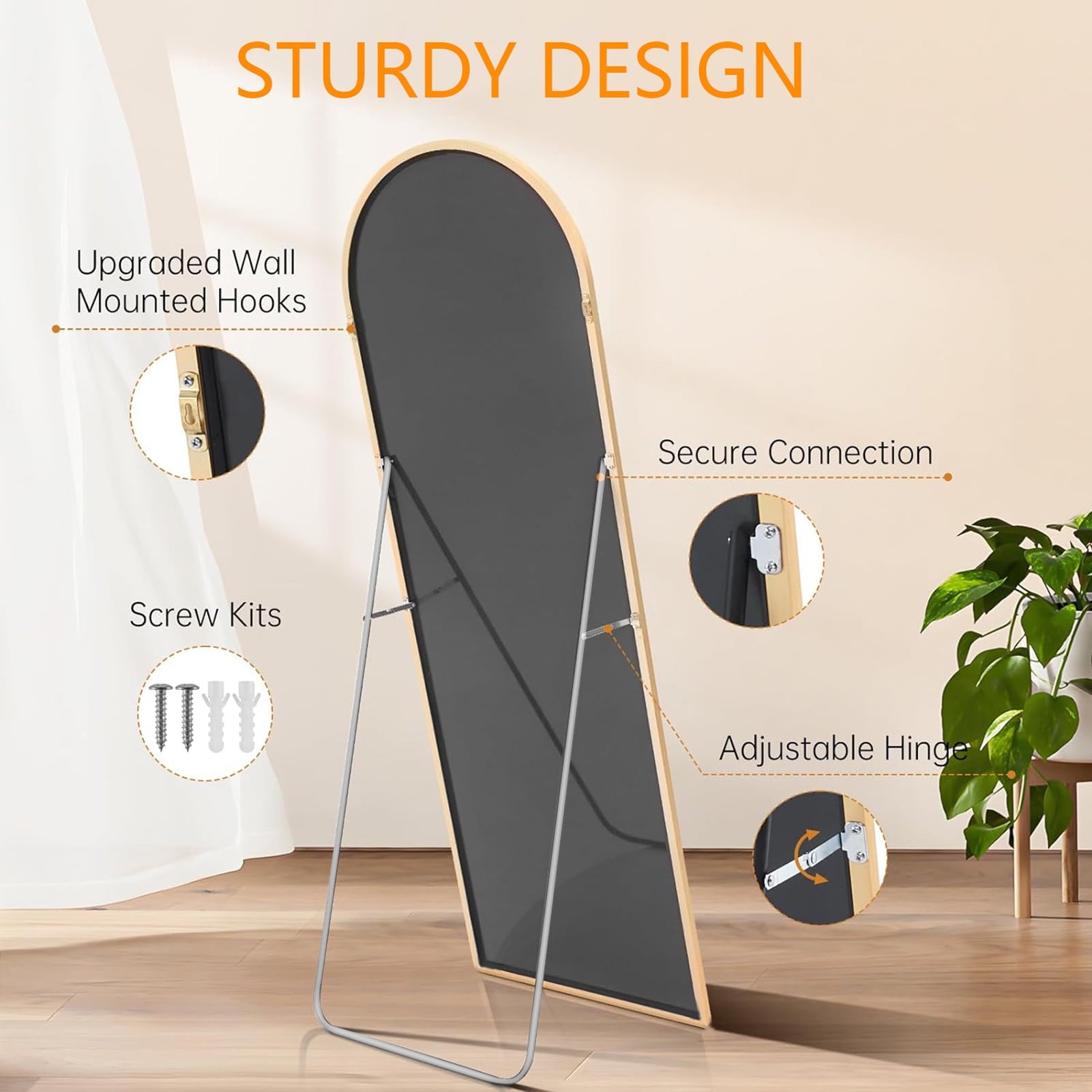 Camkey Large Full-Length Mirror for Door, Metal Frame, Floor or Wall Mountable,65x23.6 Inches, Gold