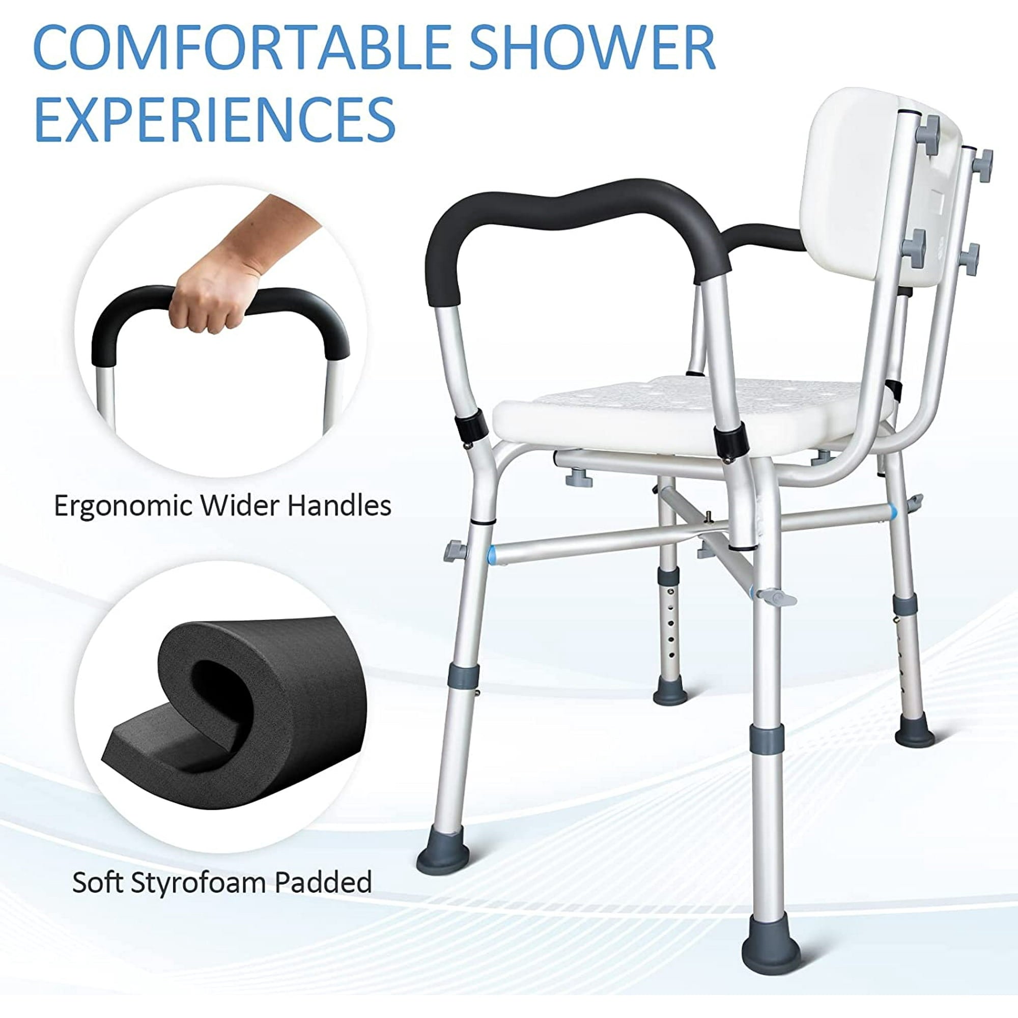 Shower Chair for Inside Shower, 550LBs Heavy Duty Bath Chair with Arms, Medical Shower Seat, Bath Stool Safety Shower Bench with Reinforced Crossing Bar for Elderly, Adults, Disabled