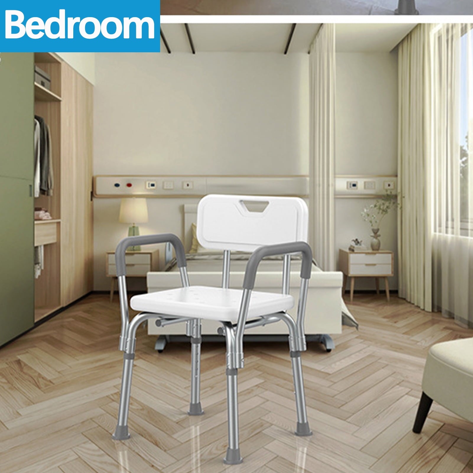 Portable Bedside Commode and Shower Chair, Adjustable Commode Chair with Arms and Non-Slip Tips, 330lbs Capacity – Ideal for Seniors, Disabled, Pregnant, and Handicap Users, Comfortable and Safe