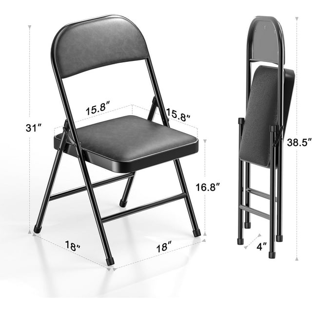4 Pack Folding Chairs with Padded Cushion and Back, Padded Folding Chairs for Home and Office, Indoor and Outdoor Events (Black)