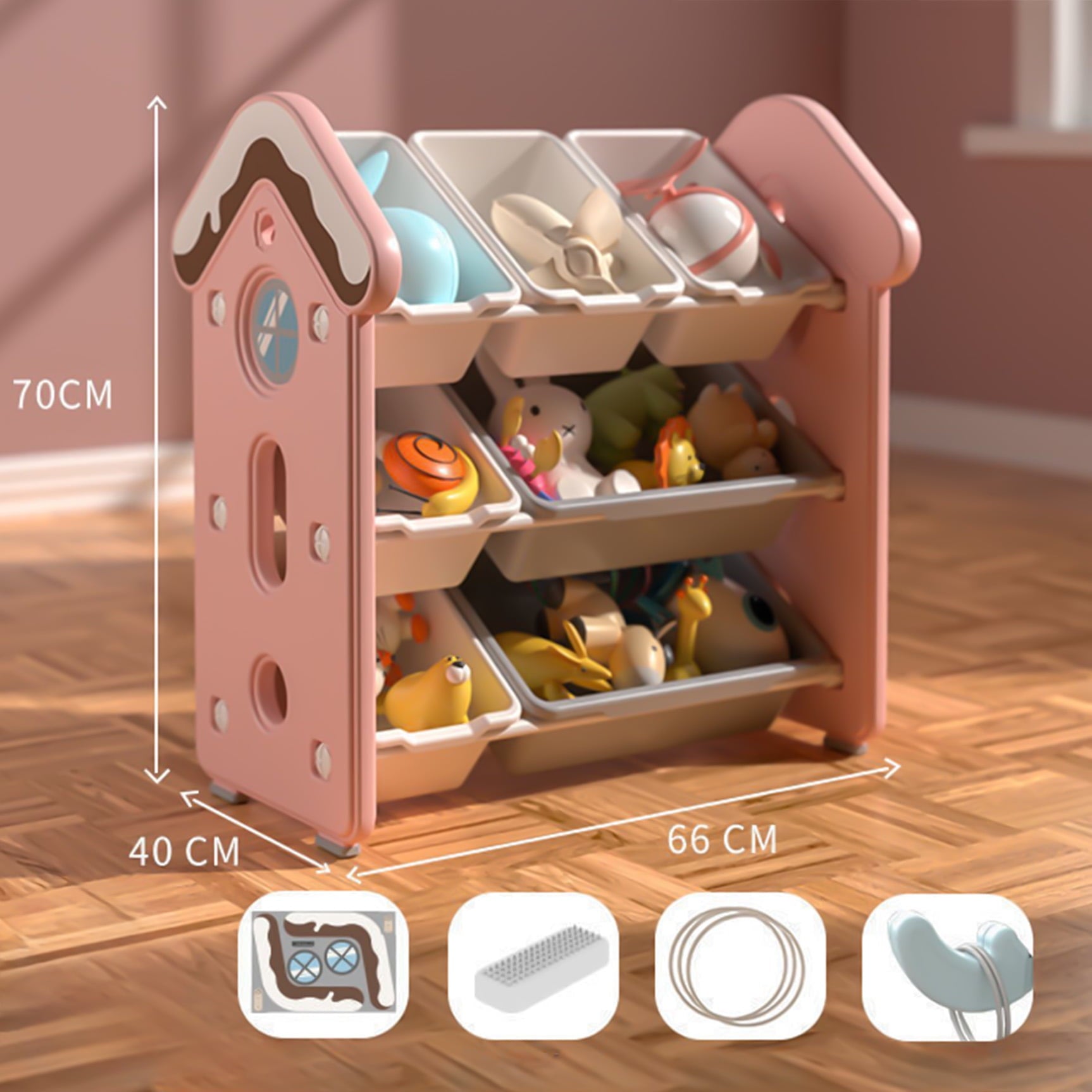 Toy Storage Organizer - 7 Bins for Kids Toys, Perfect for Playroom or Nursery Room Organization, Pink