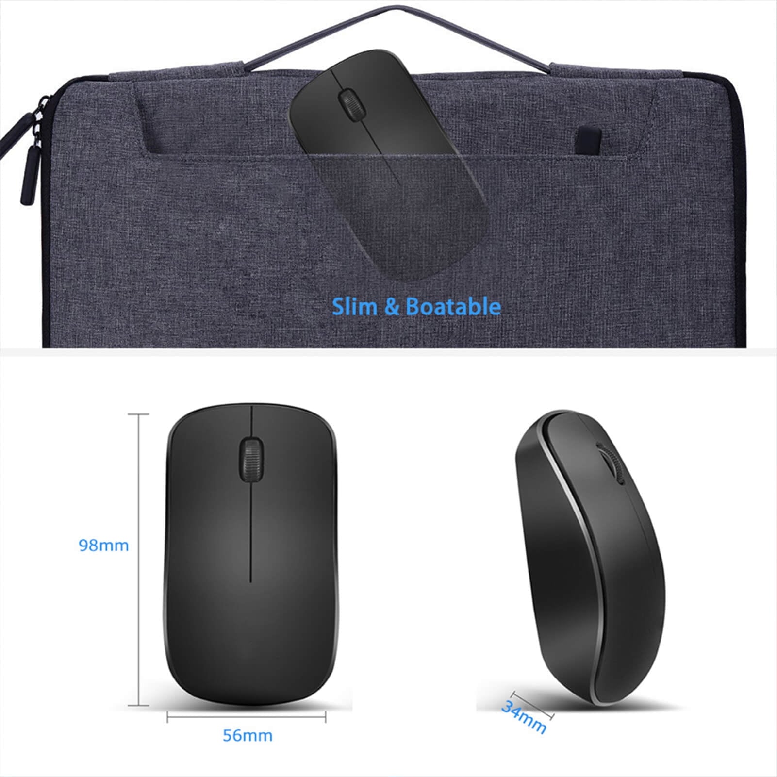 Suproot Wireless Mouse Full Size Ambidextrous Curve Design, Precise Cursor Control Scrolling Wide Scroll Wheel Thumb Grips for Laptop, Computer