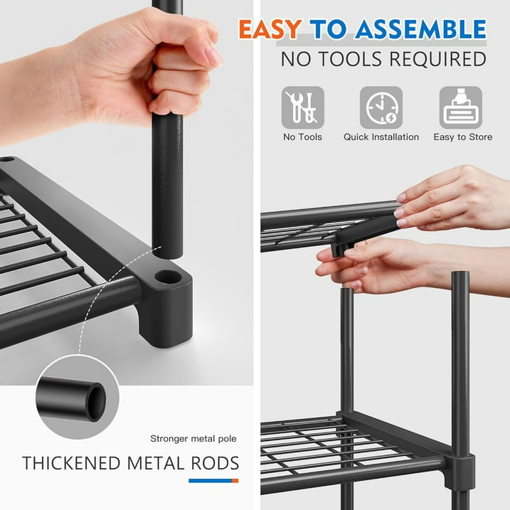 Camkey Storage Shelves with 20 Hooks, 4-Tier Collapsible Organization Storage Rack Bookshelf Folding Pantry Shelves Cube Shelf Wire Shelving Holds 440 Ibs for Garage