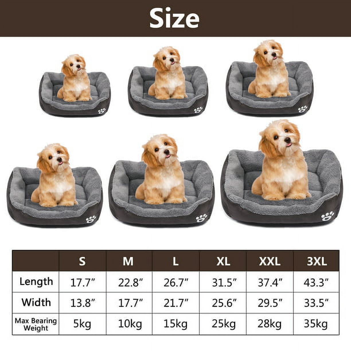 PETIMI Small Dog Beds, Rectangle Washable Pet Bed with Firm Breathable for Cats, Sleeping Orthopedic Small Beds(Brown)