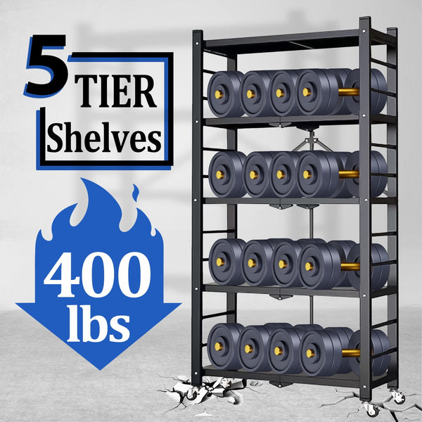 Storage Shelving Units, 4-Tier Metal Storage Shelves Rack with Wheels, Easy to Fold, No Assembly Required, Ideal for Kitchen, Basement, Pantry Organization, Black