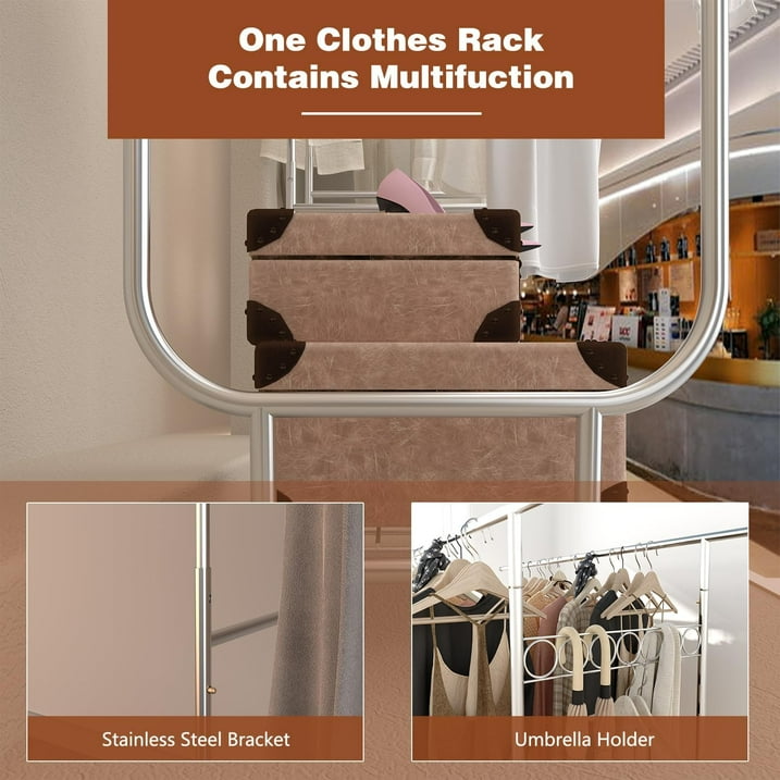 Clothes Rack Heavy Duty Load 300Lbs, Rolling Clothing Racks for Hanging Clothes, Commercial Garment Rack, Collapsible ＆ Portable Clothes Rack with Wheels and Adjustable Shelves