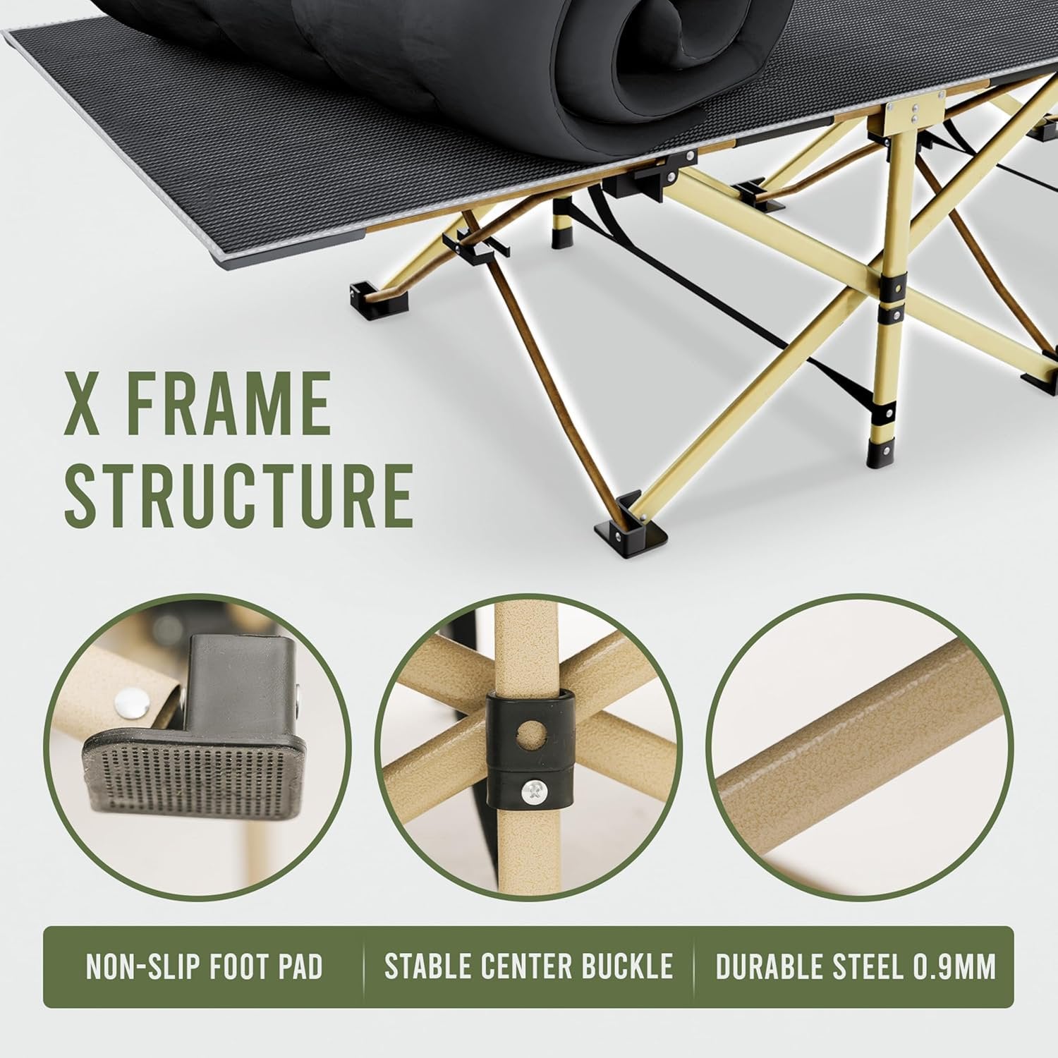 Camping Cot with Carry Bag, Portable Outdoor Folding Chaise Camping Cot for Adult, Heavy Duty Guest Bed with Double Mattress for Travel, Home, Camping, Office, Vacation Nursing