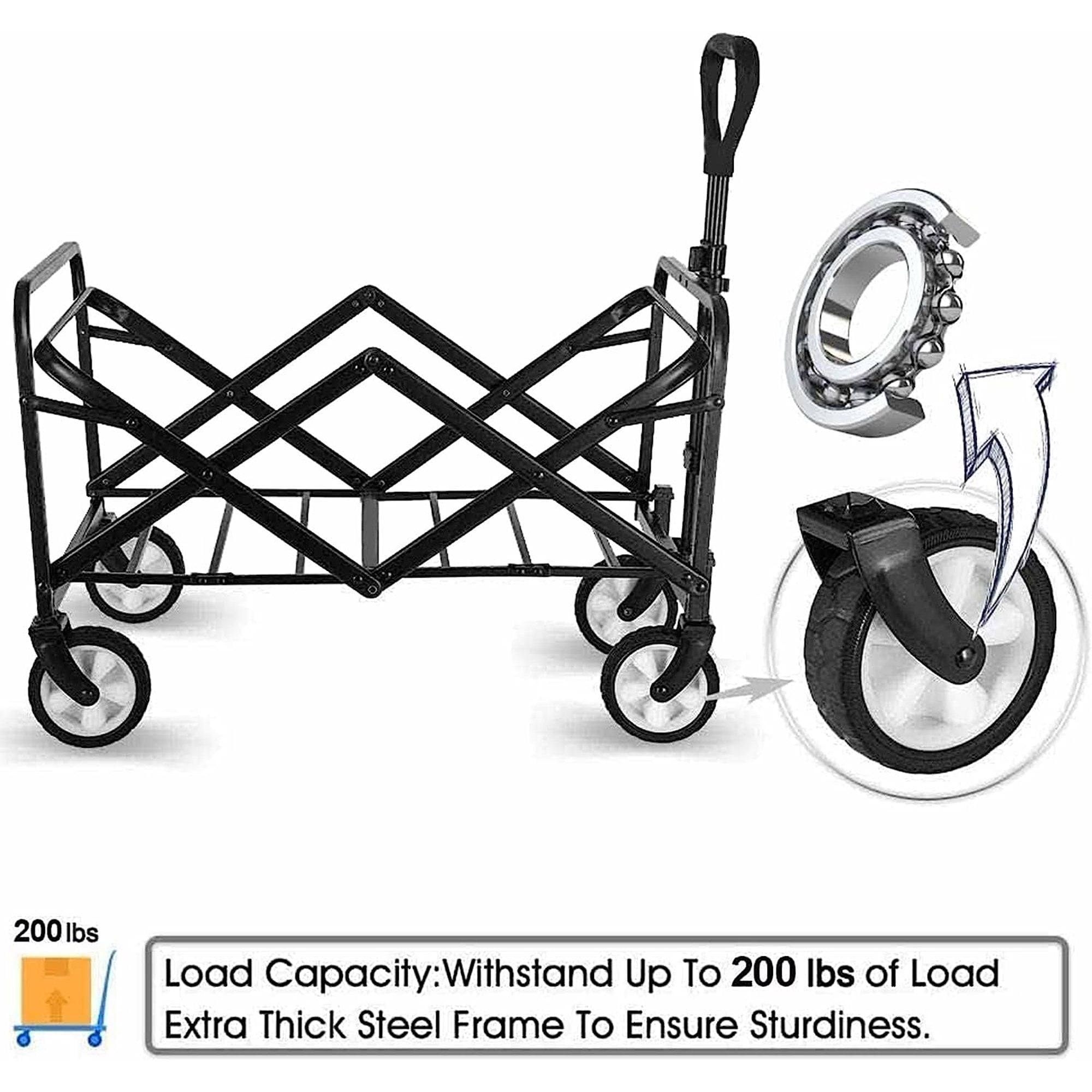 All-Terrain Big Bucket Cart Wagon, Height 40", Black