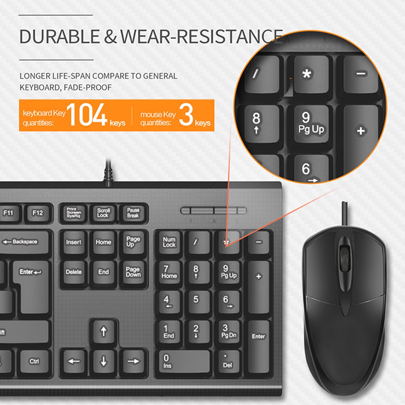 Suproot USB Wired Mouse Keyboard Set, 1200dpi Mice Mechanical Feeling Full Layout 104 Keys Keypad Combo for PC Laptop Desktop Game and Work
