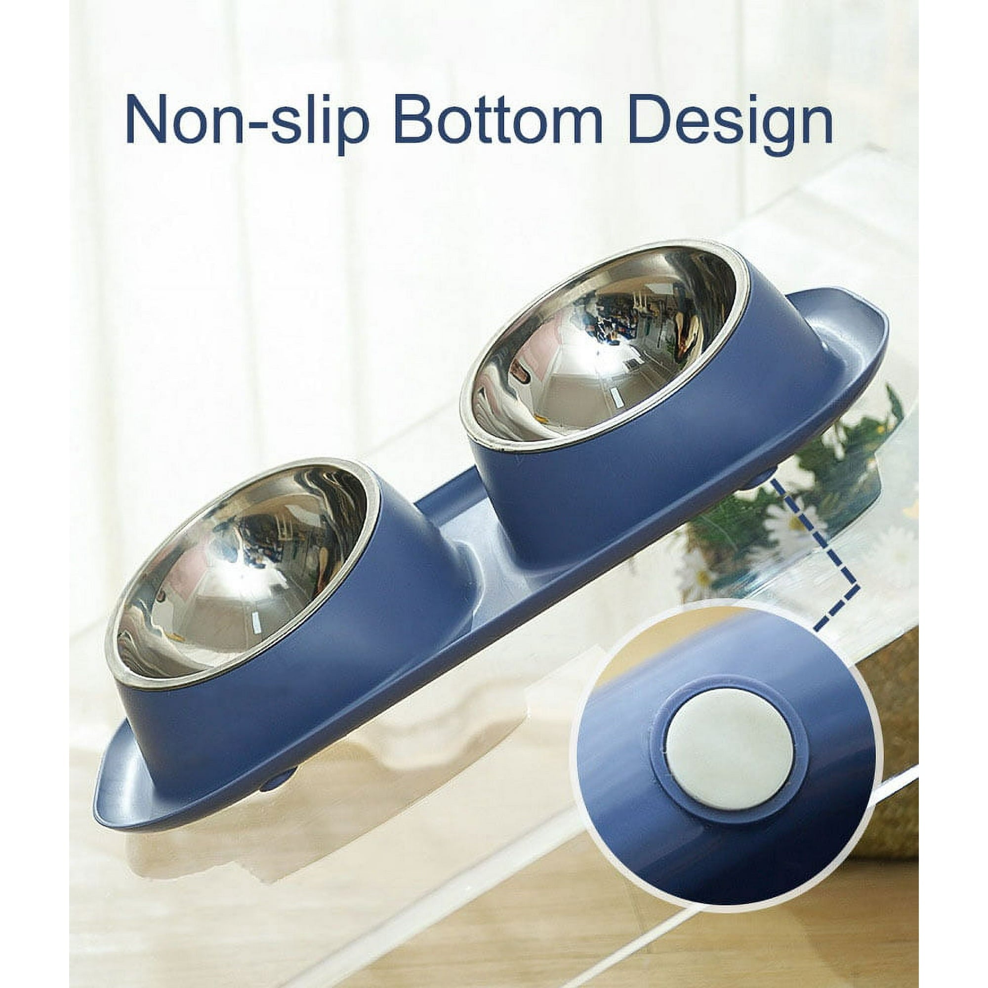PETIMI Cat Bowl, Small Dog Bowls, Cat Food Bowl with 2 Removable Stainless Steel Feeding Bowls