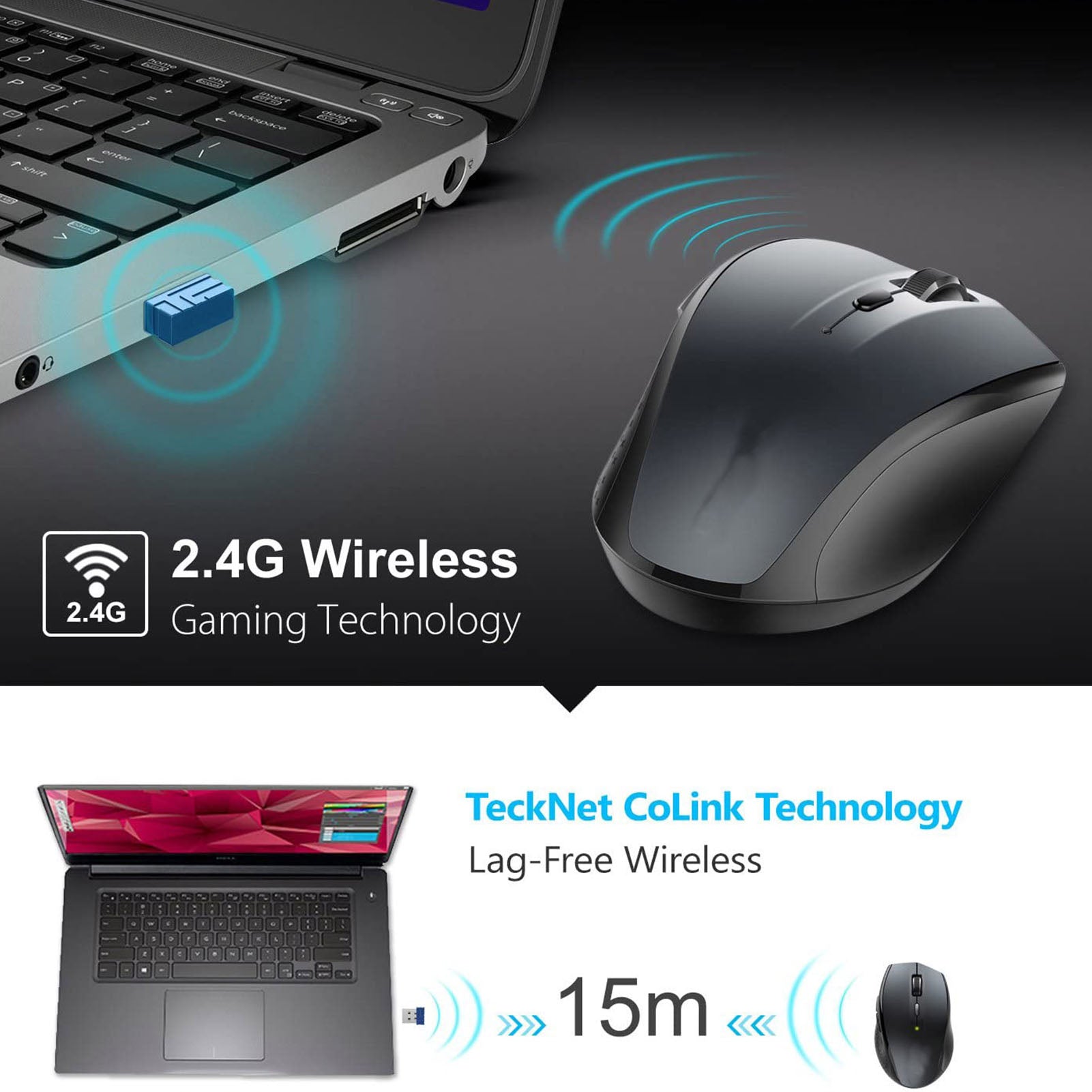 Suproot Wireless Keyboard and Mouse, Black 2.4GHz Ultra Thin Full Size Wireless Keyboard Mouse Combo Set with Number Pad for Laptop, PC, Desktop