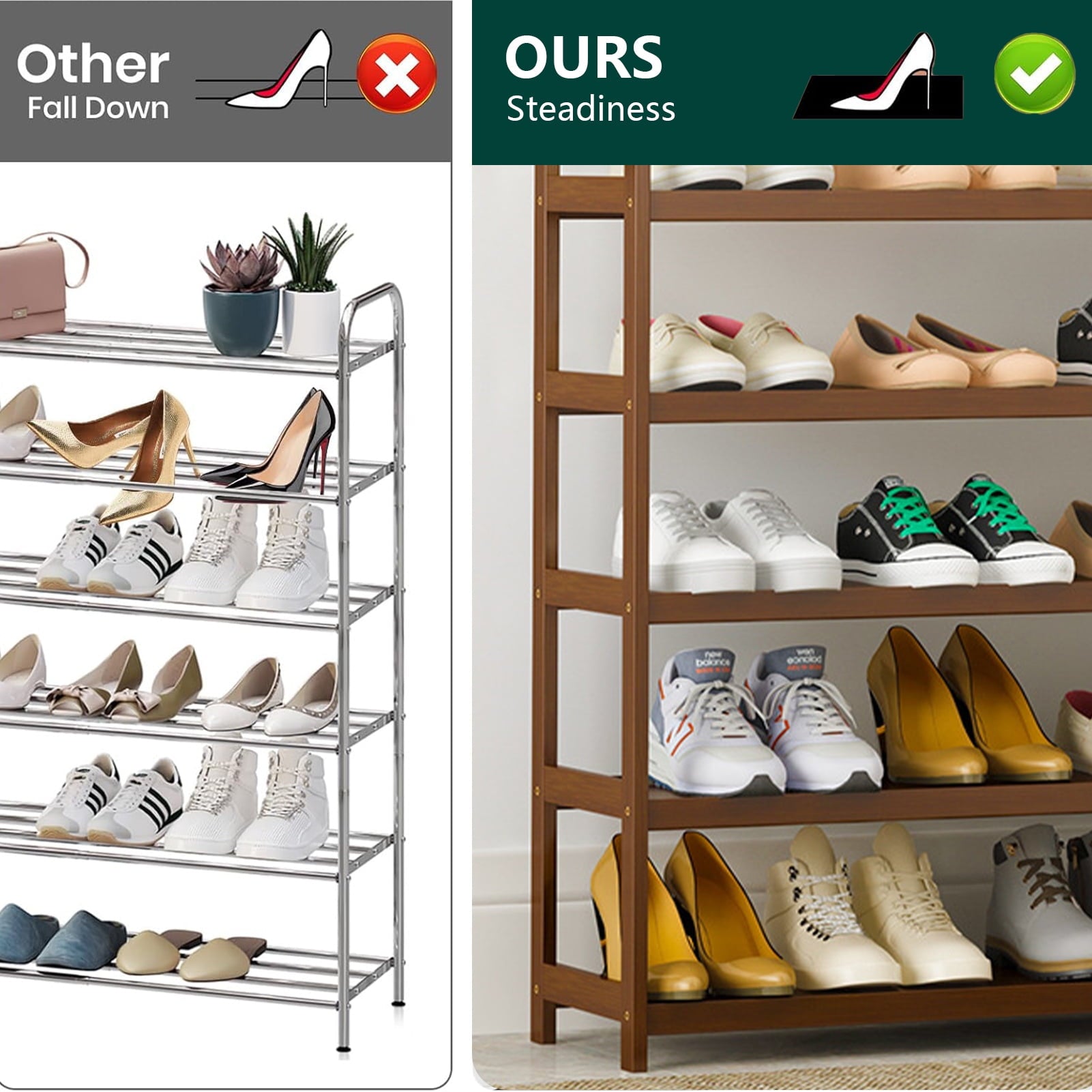 4-Tier Bamboo Shoe Rack for Entryway – Wooden Shoe Shelf for Closet, Hallway & Front Door, Compact Shoe Organizer for Small Spaces, Stackable Storage Solution