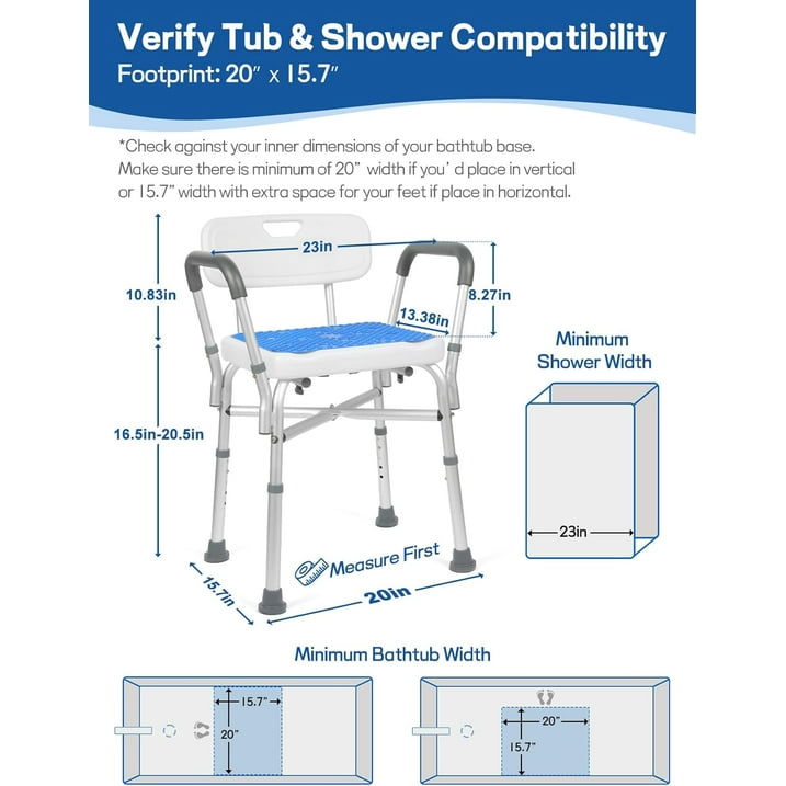 Camkey Bath Chair and Shower Chair with Back - Shower Seat for Elderly, Handicap, and Disabled, 350lbs, Easy Assembly, Black