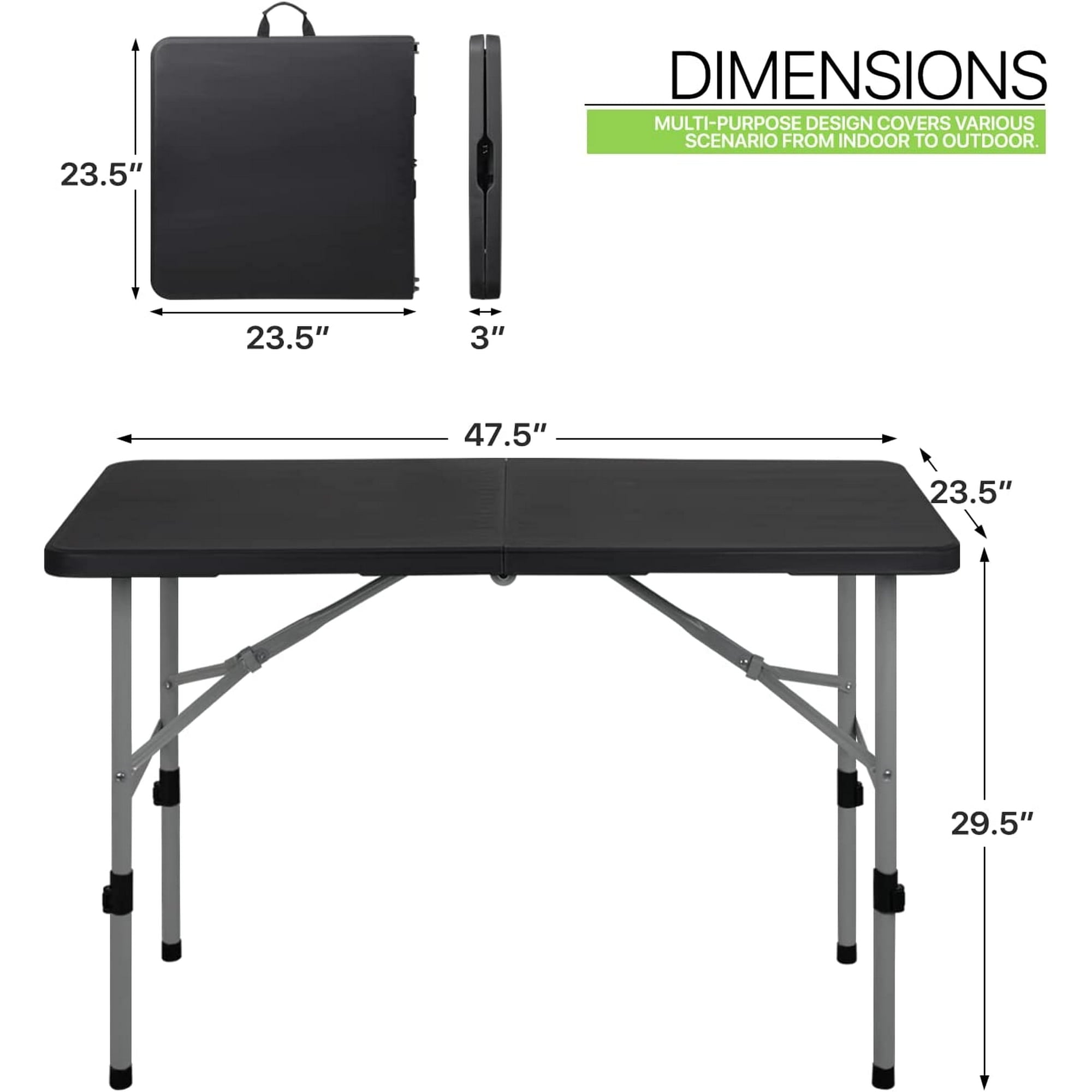 4 Foot Plastic Adjustable Height Fold-in-Half Folding Table,White