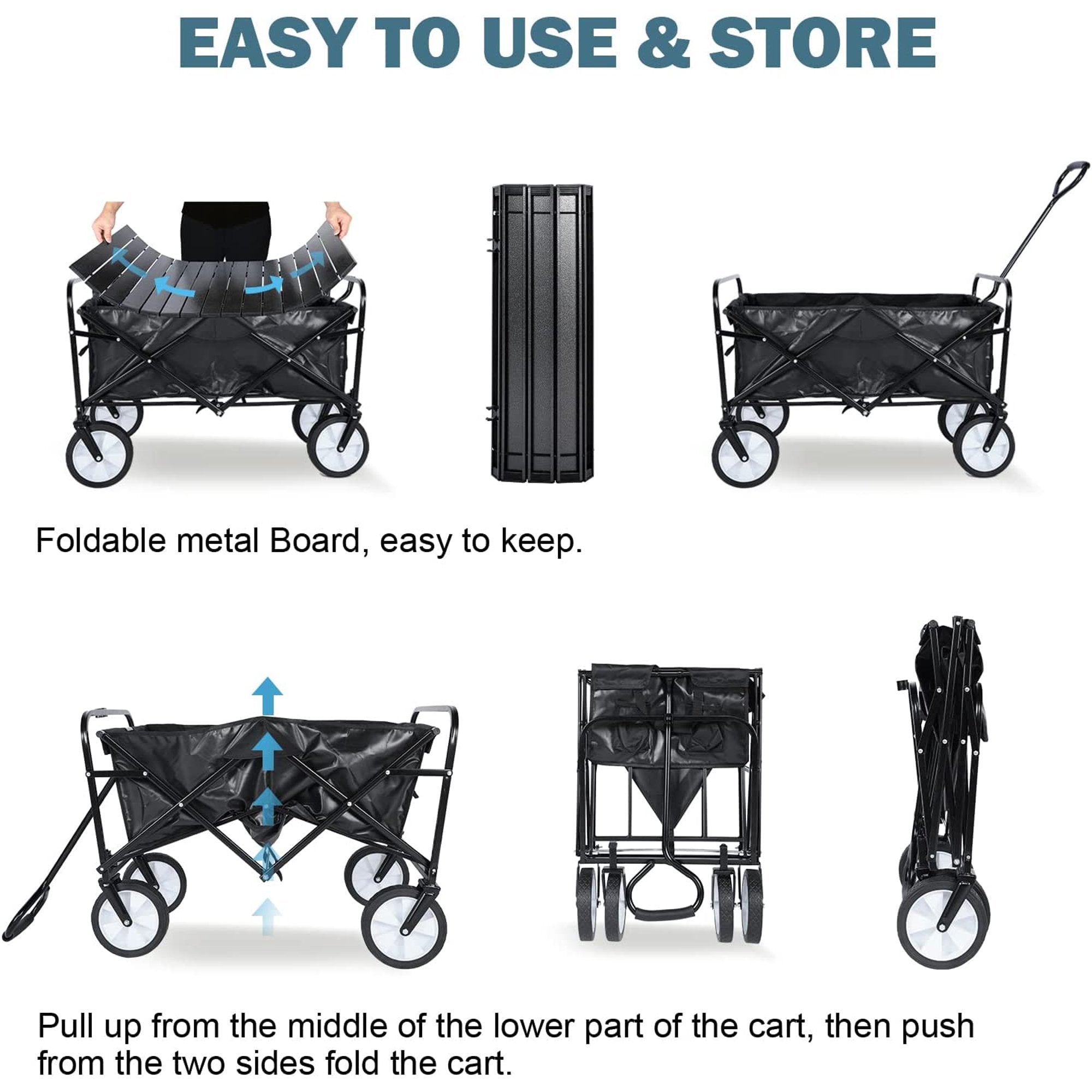 All-Terrain Big Bucket Cart Wagon with table, Height 40", Black