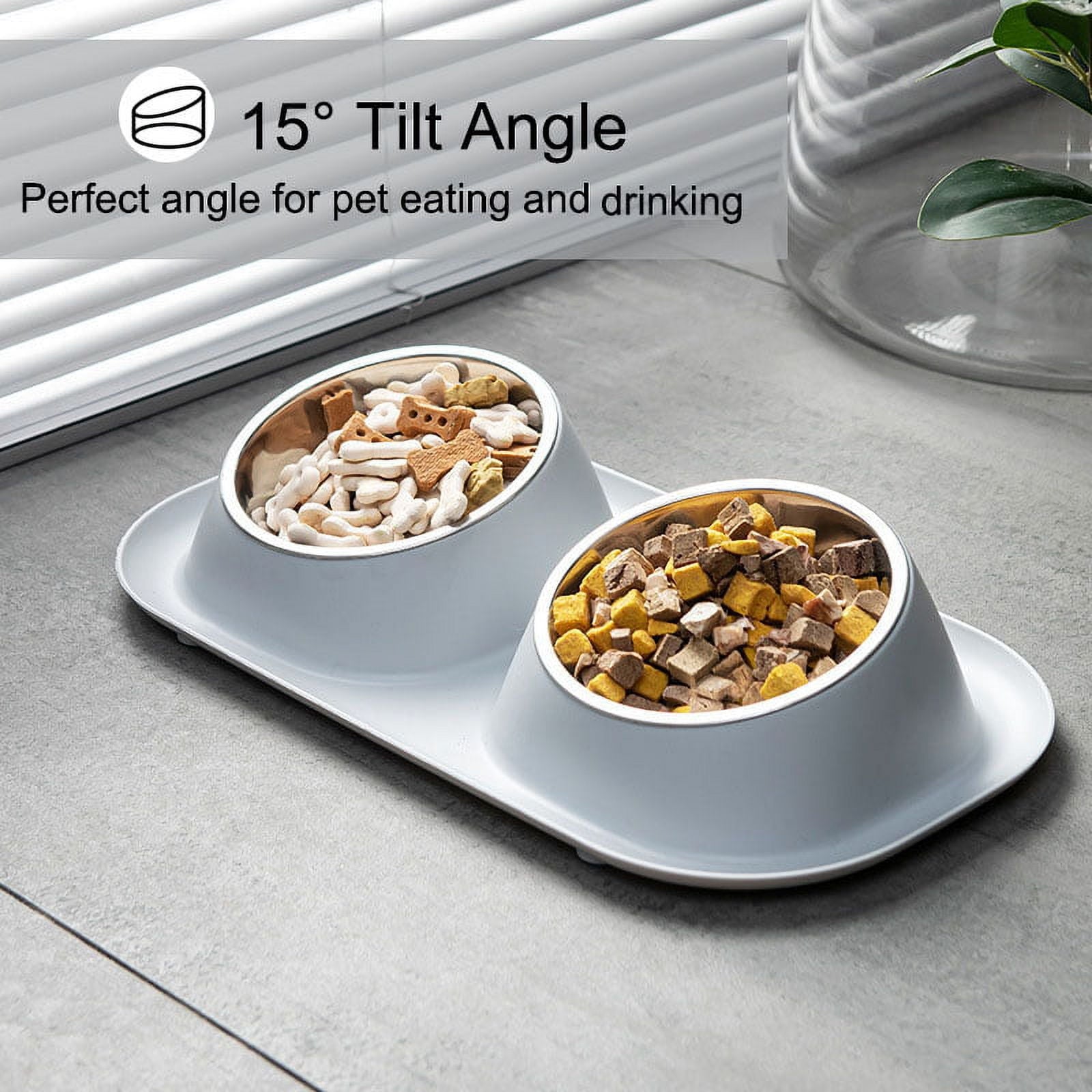 PETIMI Cat Bowl, Small Dog Bowls, Cat Food Bowl with 2 Removable Stainless Steel Feeding Bowls, Suitable for Small and Medium Sized Pets（Gray）