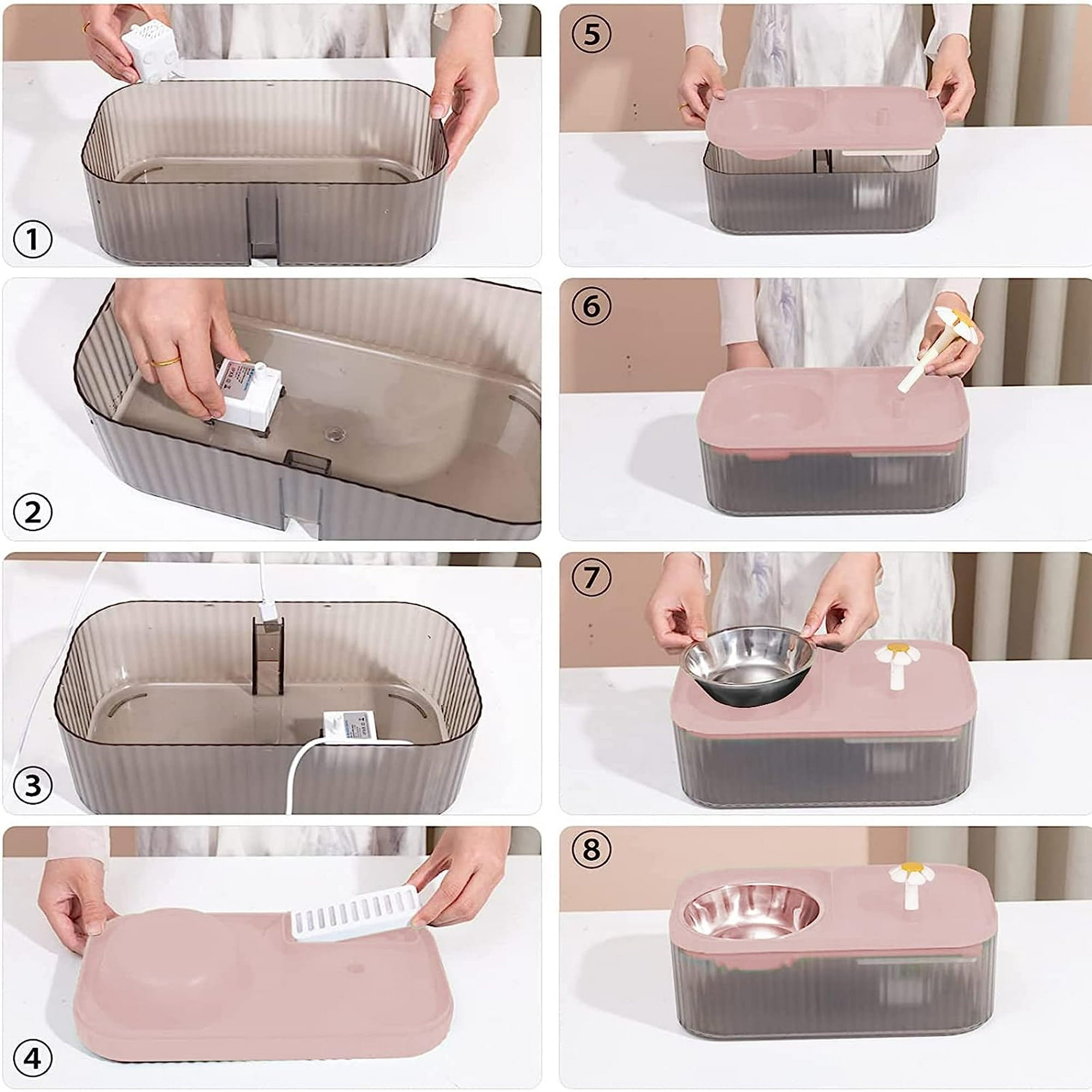 PETIMI 105oz/3L Automatic Cat Water Fountain, Stainless Steel Bowl, Pink - Clean & Healthy Drinking for Your Pets