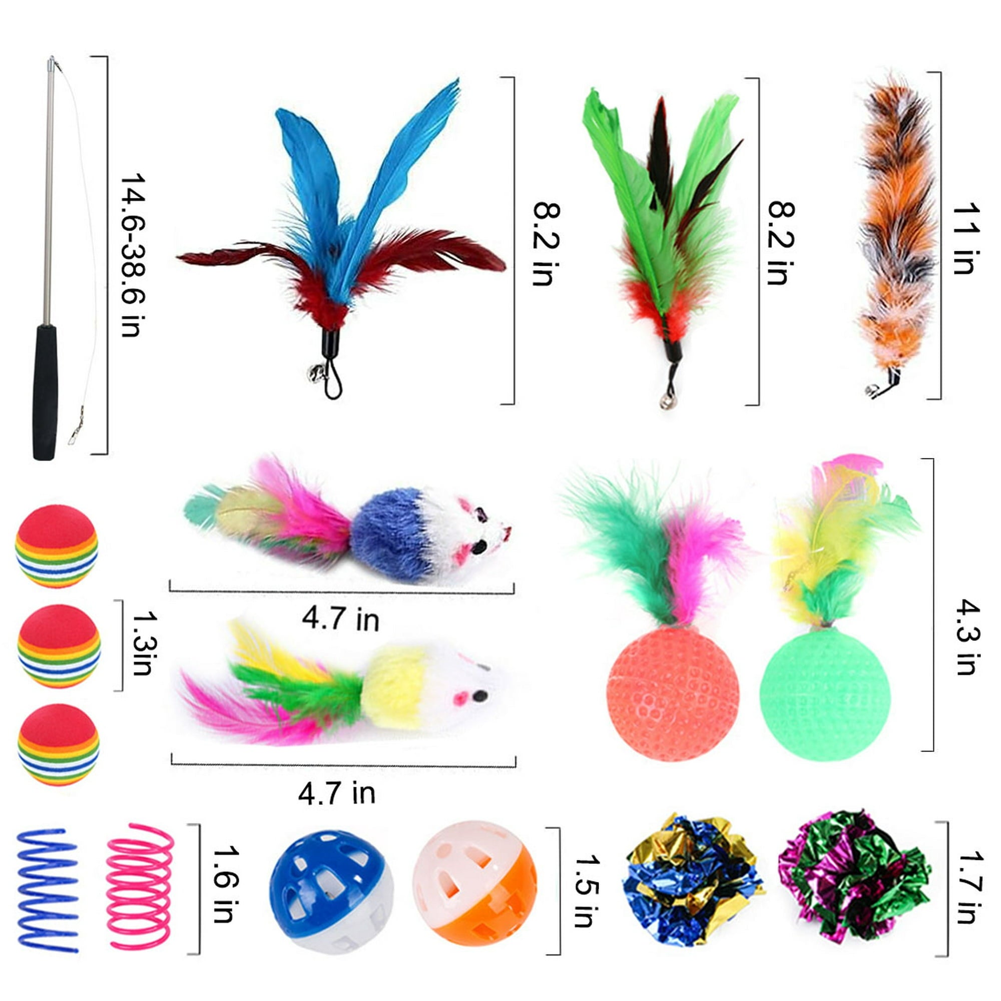 Petimi Cat Toys, Cat Tunnel Toy Set, 18 Pcs of Interactive Fun with Three-Hole Tunnel, Interactive Feather Toy, Cat Springs, Jingle Balls and Fluffy Mouse