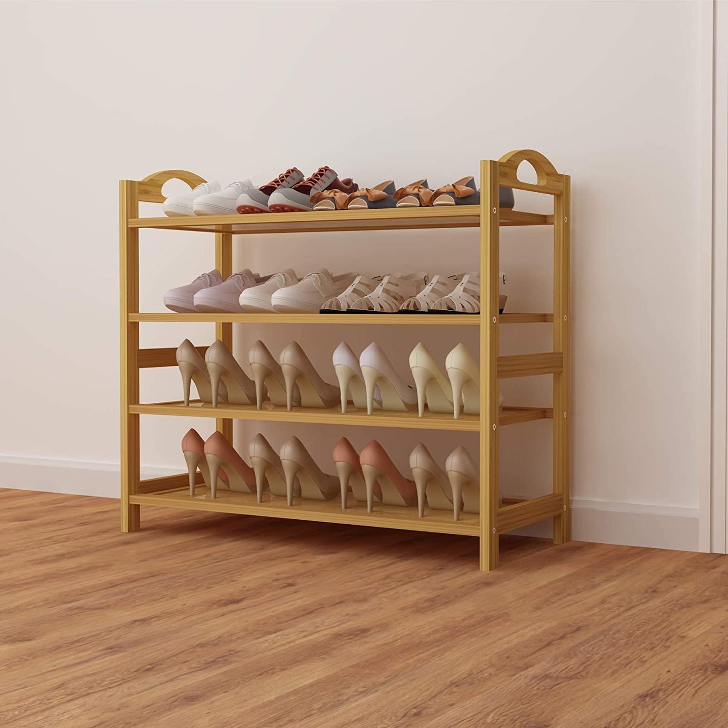 Bamboo Shoe Rack 4-Tier Shoe Storage Organizer Entryway Shoe Shelf