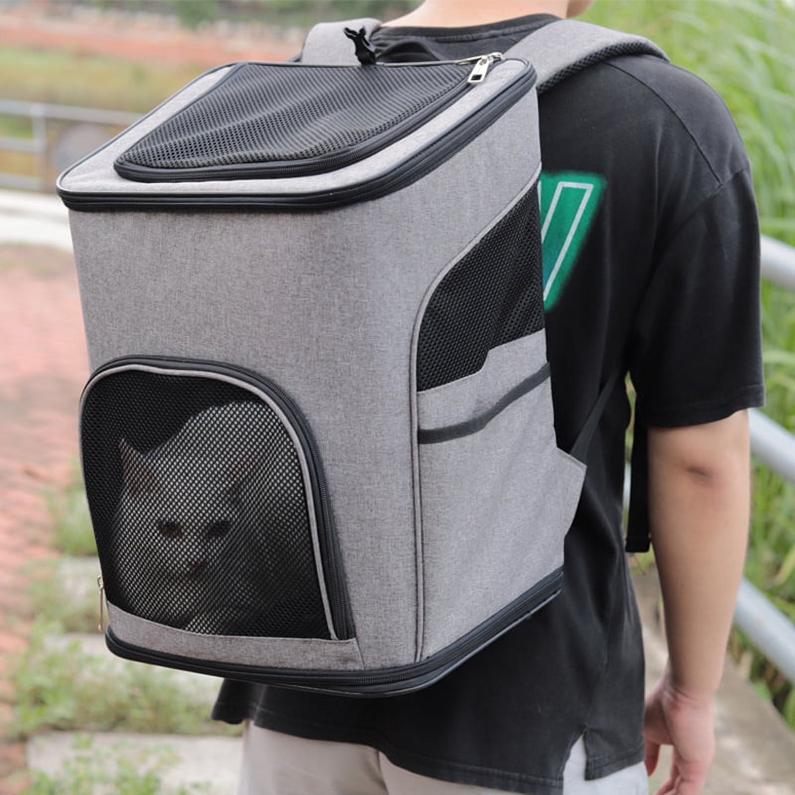PETIMI Cat Carrier Backpack in Gray , Fits Under Seats, Ventilation Mesh, Adjustable Shoulder Strap