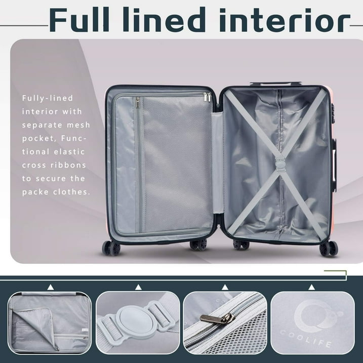Luggage Sets 3 Piece PC+ABS Durable Suitcase Double Wheels TSA Lock, 20/24/28 inches
