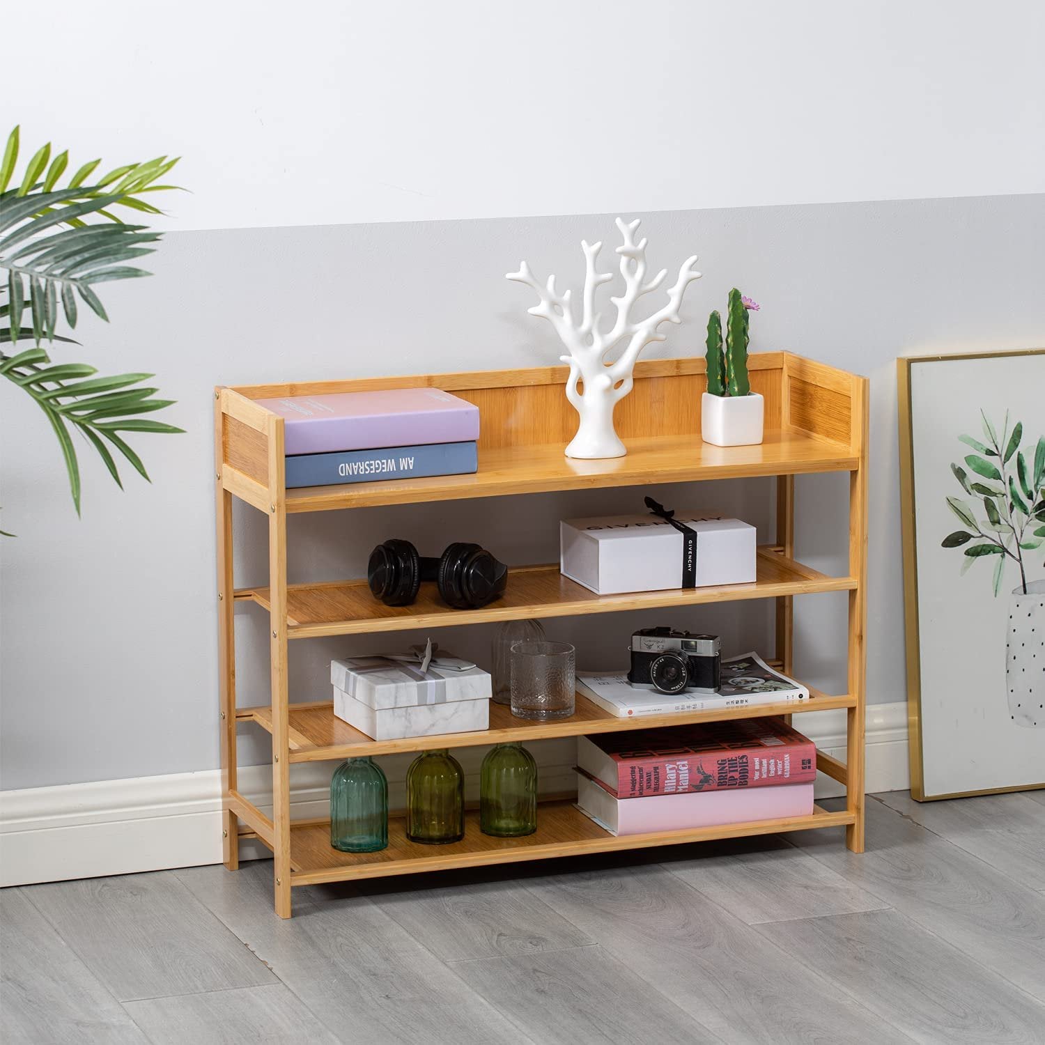 Bamboo Shoe Rack Organizer, 4 Tier Shoe Shelf Storage Organizer, for Entryway, Hallway, and Closet (Nature-31.5)
