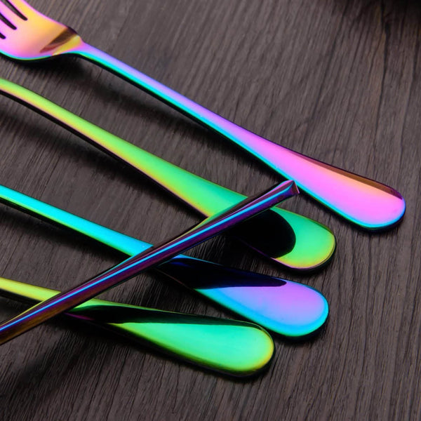 Colorful Silverware Set, 24-Piece Stainless Steel Rainbow Flatware Set, Iridescent Cutlery Utensils Set Service for