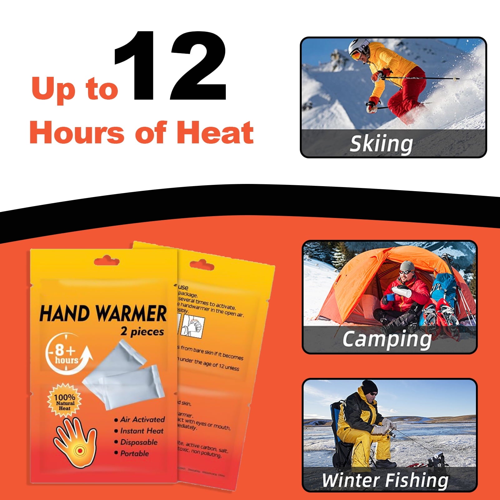 Hand Warmers Disposable 80 Pcs - Up to 8 Hours of Heat, Long Lasting & Odorless, Natural Air Activated Heat Packs for Men & Women, Pocket Warmers for Cold Weather Gear, Bulk Pack of 40 pairs