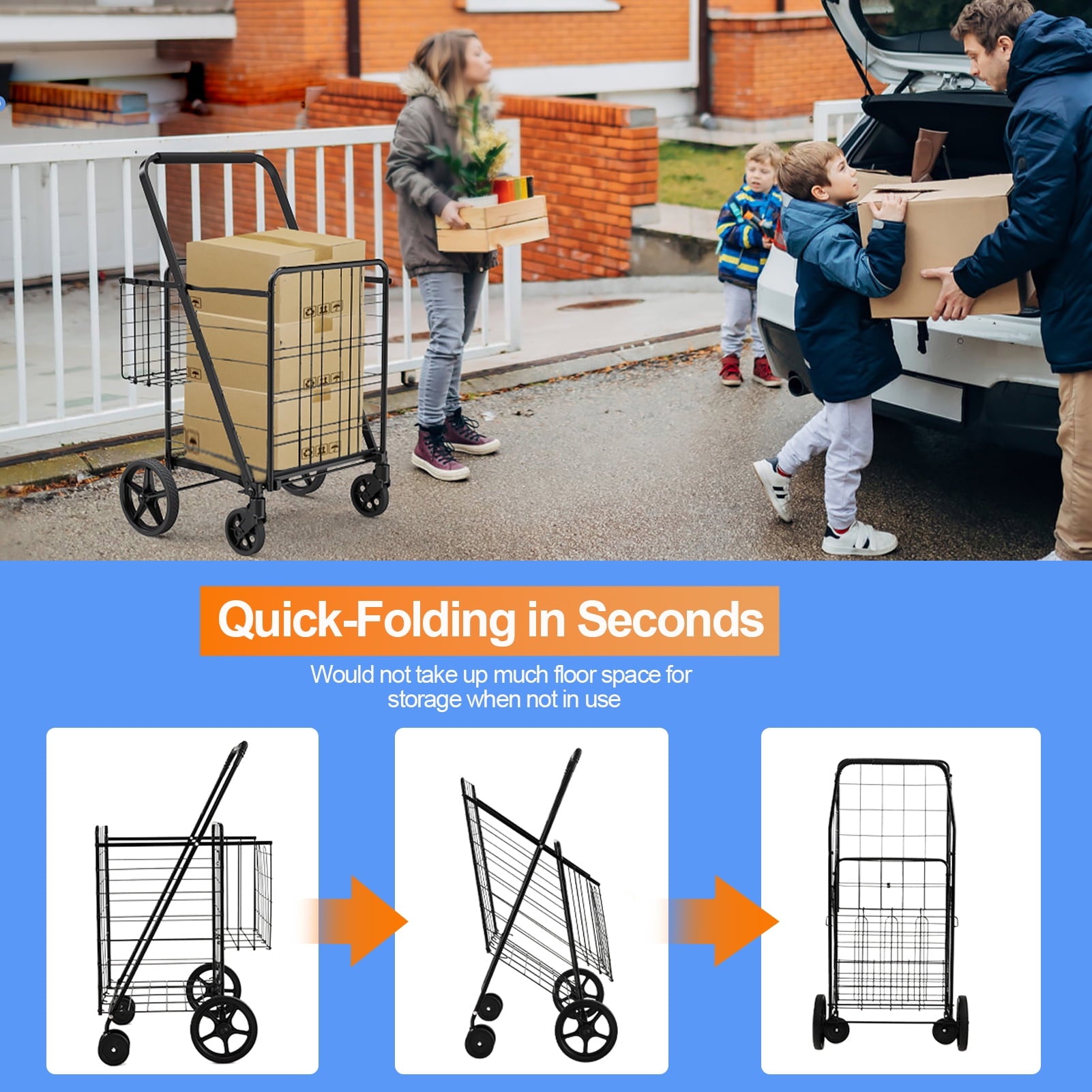 Collapsible Utility Cart for Groceries, Laundry, and Luggage – Durable Design, Easy