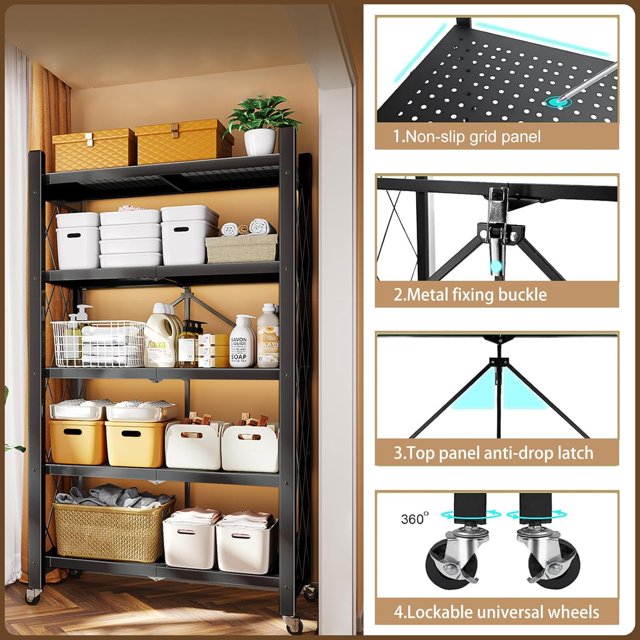 5-Tier Multipurpose Shelving Rack, Black Color,750lbs Load Capacity, for Adult