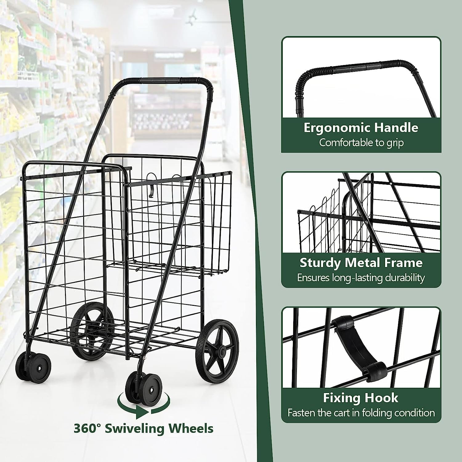 Adjustable Steel Rolling Cart Black