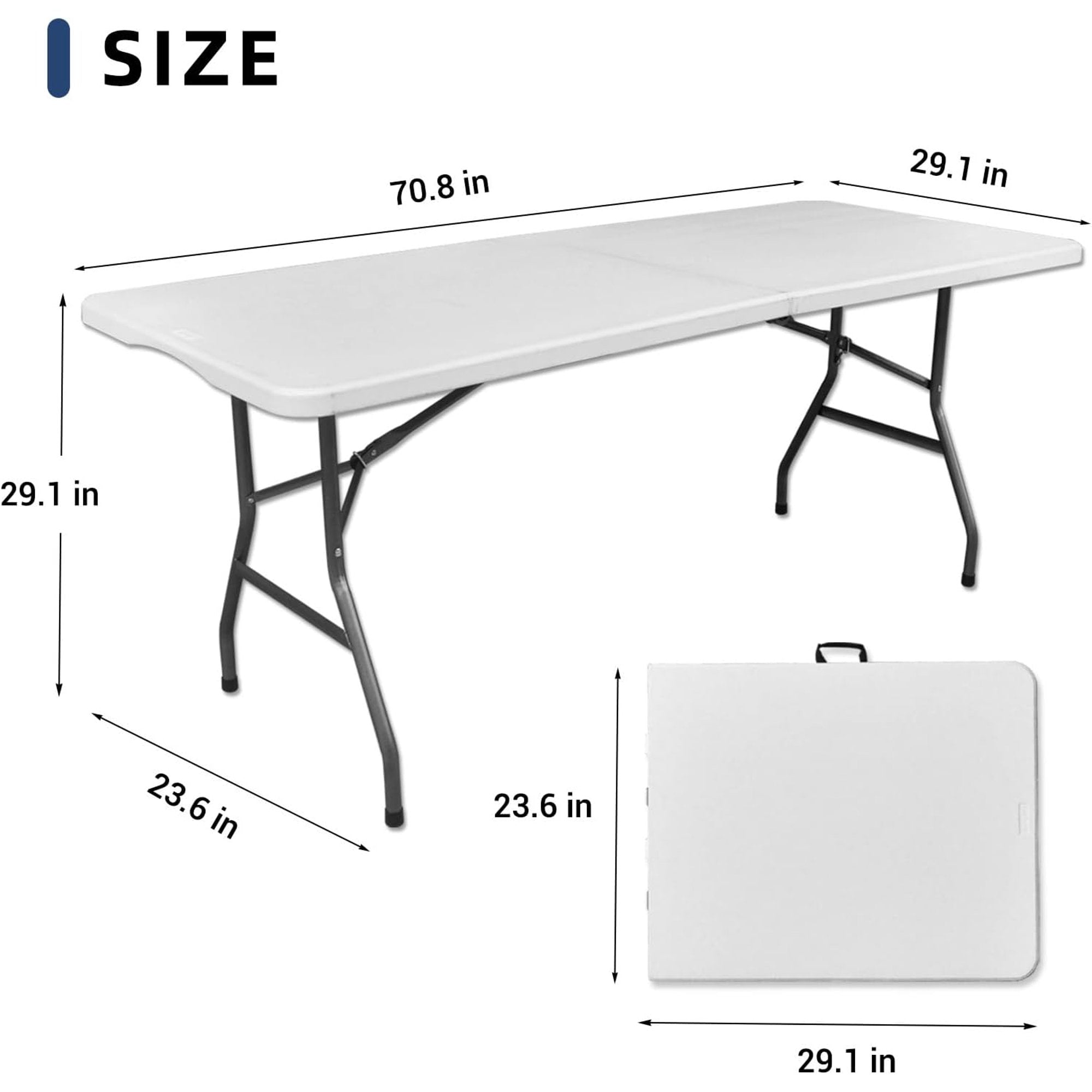 6 Foot Plastic Adjustable Height Fold-in-Half Folding Table,White