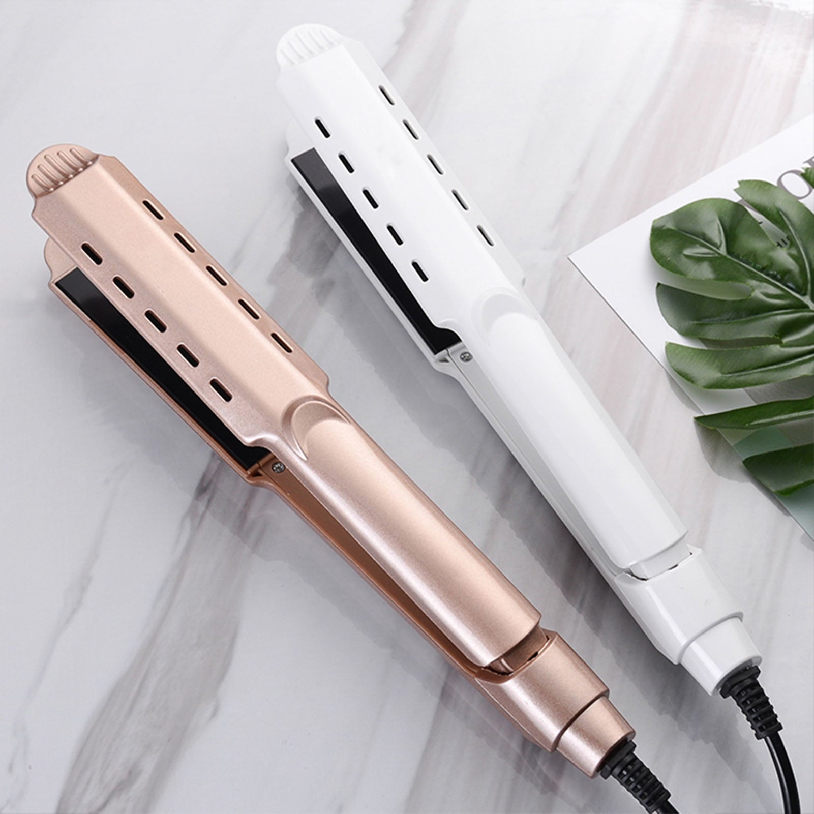 Suproot Professional 1.34" Nano-Ceramic & Titanium Plate 2 in 1 Flat Iron Hair Straightener and Curler, Advanced Ionic Technology, Gold