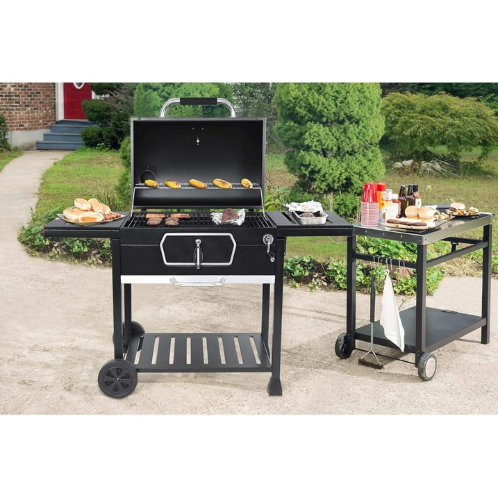 Camkey Charcoal Grill with Side Table,Outdoor Backyard, Patio and Parties, Black