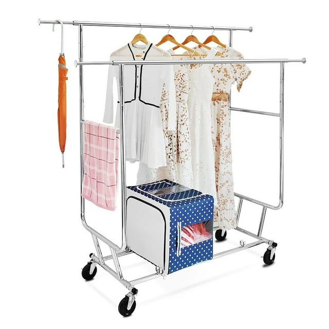 Camkey Heavy Duty Garment Rack with Shelves, Rolling Clothes Rack for Hanging Clothes, 600lb Capacity, Adjustable, Chrome Finish