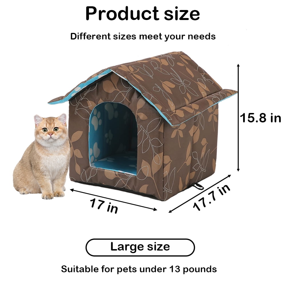 PETIMI Outdoor Cat House, Foldable Cat Bed Cave, Easy to Assemble Cat Tent, Weatherproof Shelter for Cats Dogs - Brown, Large
