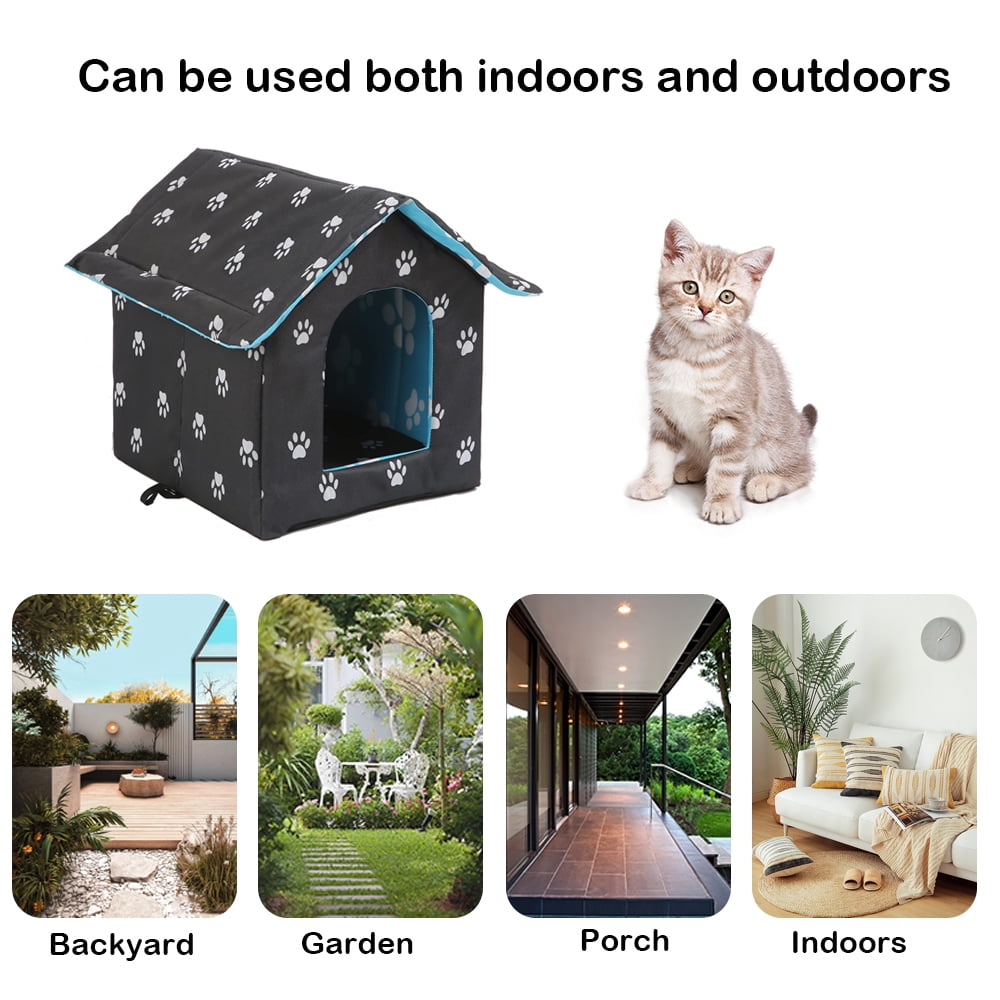 PETIMI Outdoor Cat House, Foldable Cat Bed Cave, Easy to Assemble Outdoor Cat Tent, Weatherproof Outdoor Shelter for Cats Dogs - Black, Large