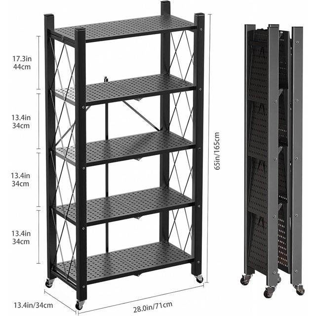 5-Tier Multipurpose Shelving Rack, Black Color,750lbs Load Capacity, for Adult