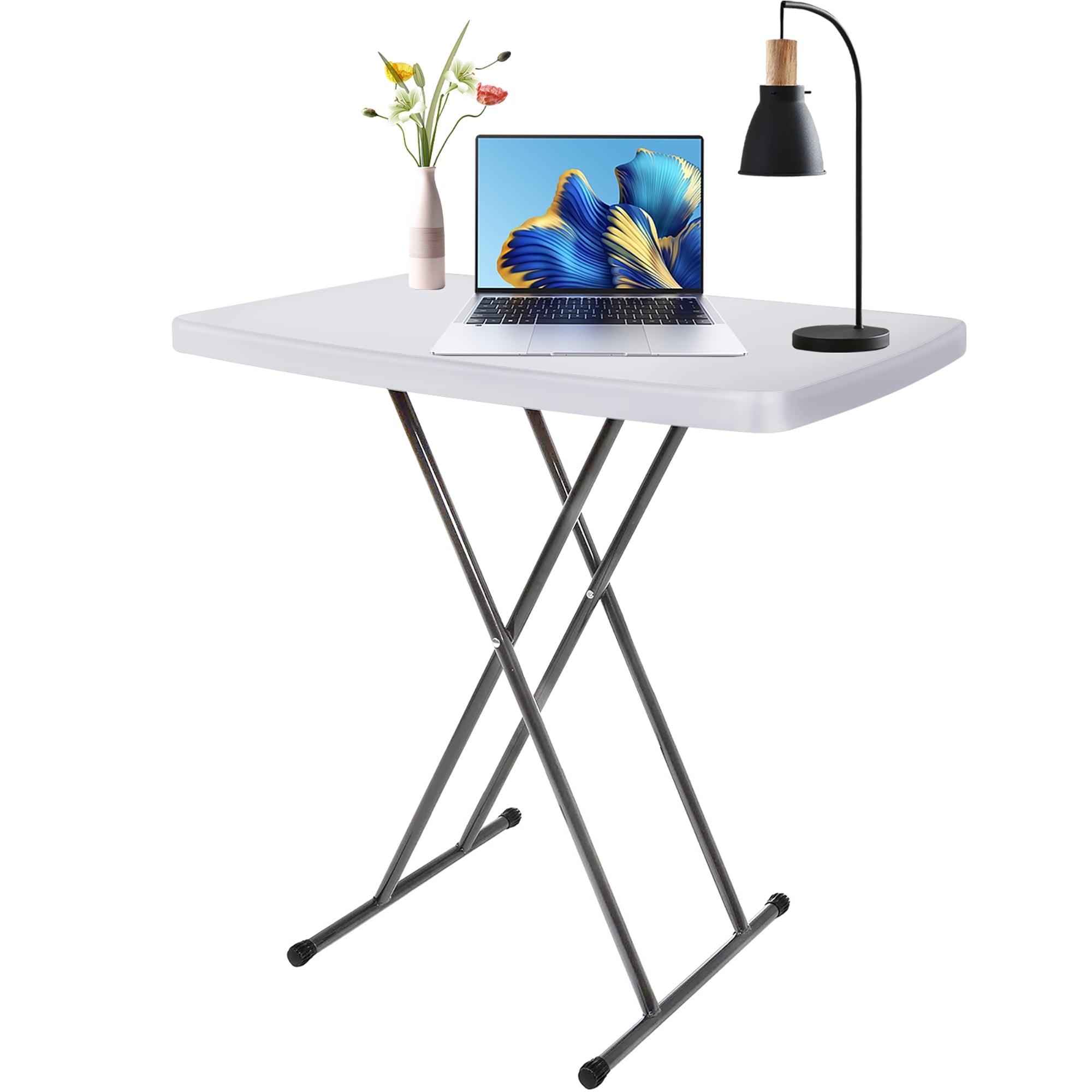Adjustable Folding TV Tray Table - Small Foldable Laptop Tray for Home & Travel - Space Saving, Easy Storage - 30 Inch, Lightweight Design, White