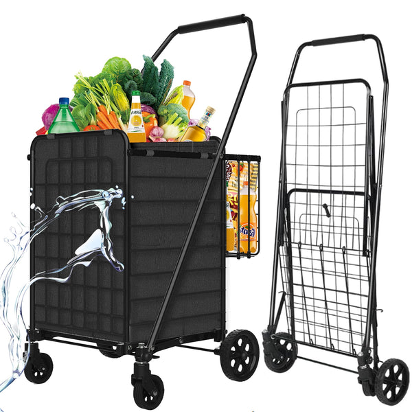 Lightweight Folding Shopping Cart with Waterproof Basket Liner & 360° Swivel Wheels | Collapsible Utility Cart for Groceries, Laundry, and Luggage – Durable Design, Easy
